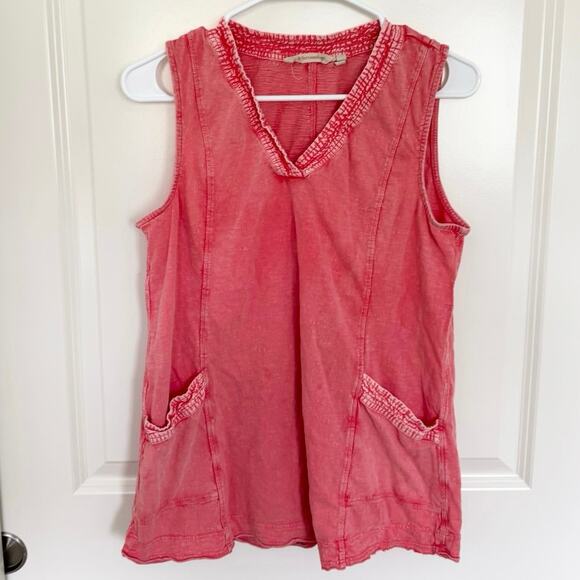 Soft Surroundings Double Pocket Cotton Sleeveless Top Red Pink Medium Petite - Picture 1 of 4